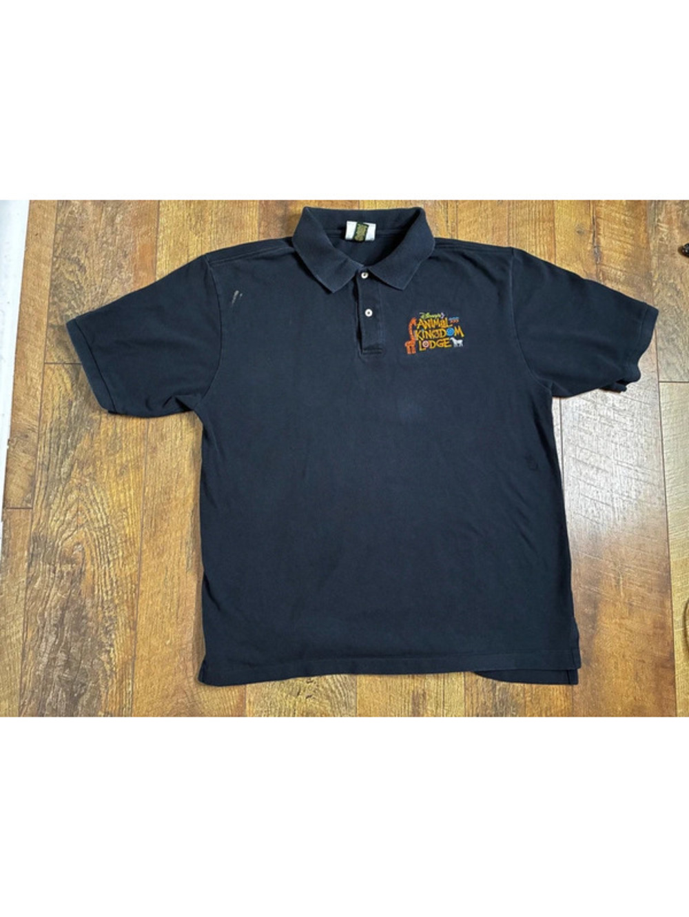 VTG Walt Disney World Mens L Black Embroidered Animal Kingdom Lodge Polo Shirt
